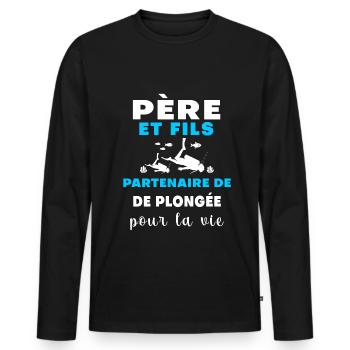 plongée père et fils papa plongeur - T-shirt manches longues Premium bio Homme - noir - Devant - Nico (187cm)