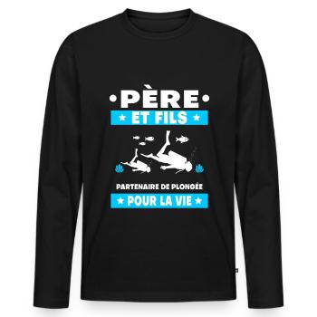 père et fils plongée duo partenaire papa plongeur - T-shirt manches longues Premium bio Homme - noir - Devant - Nico (187cm)