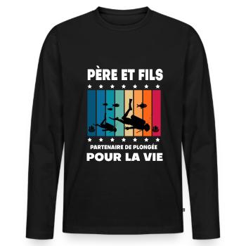 Vater und Sohn Tauchen Vintage Mann Papa Taucher - Männer Premium Bio Langarmshirt - Schwarz - Vorne - Nico (187cm)