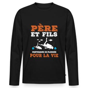 père et fils plongée partenaire vie papa plongeur - T-shirt manches longues Premium bio Homme - noir - Devant - Nico (187cm)