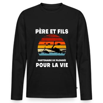 Vater und Sohn Tauchen Vintage Retro Sonnenuntergang Taucher - Männer Premium Bio Langarmshirt - Schwarz - Vorne - Nico (187cm)
