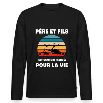 Vater und Sohn Tauchen Vintage Retro Papa Taucher - Männer Premium Bio Langarmshirt - Schwarz - Vorne - Nico (187cm)