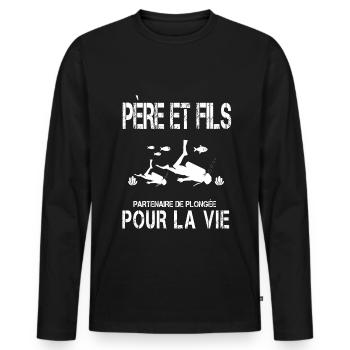père et fils plongée papa plongeur - T-shirt manches longues Premium bio Homme - noir - Devant - Nico (187cm)