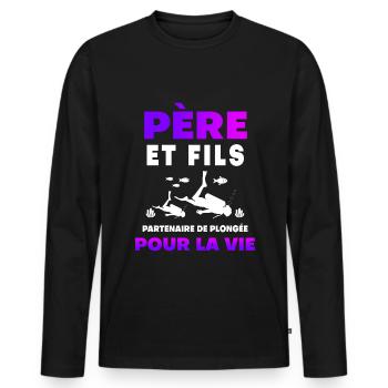 père fils plongée duo homme partenaire papa - T-shirt manches longues Premium bio Homme - noir - Devant - Nico (187cm)