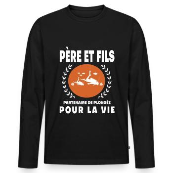 Vater Sohn Tauchen Vintage Retro Papa Taucher - Männer Premium Bio Langarmshirt - Schwarz - Vorne - Nico (187cm)