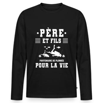 père fils plongée papa plongeur - T-shirt manches longues Premium bio Homme - noir - Devant - Nico (187cm)