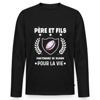 rugby père et fils partenaire duo homme papa - T-shirt manches longues Premium bio Homme - noir - Devant - Nico (187cm)