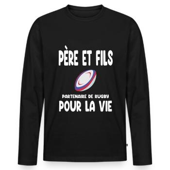 rugby père et fils partenaire pour la vie papa - T-shirt manches longues Premium bio Homme - noir - Devant - Nico (187cm)
