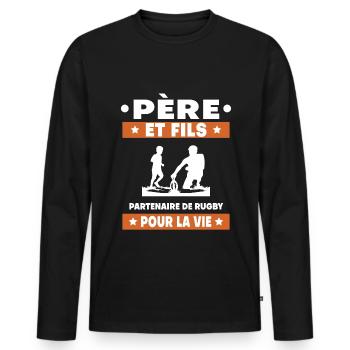 père et fils rugby duo homme partenaire papa - T-shirt manches longues Premium bio Homme - noir - Devant - Nico (187cm)