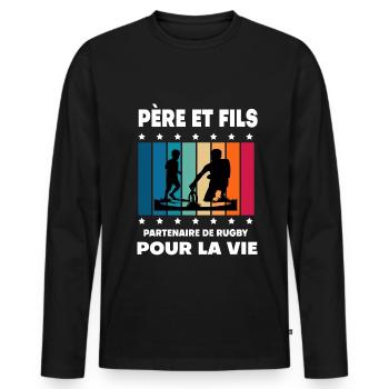 Father and Son Rugby Man Vintage Dad Rugby Man - Men's Premium Organic Long Sleeve Shirt - black - Front - Nico (187cm)