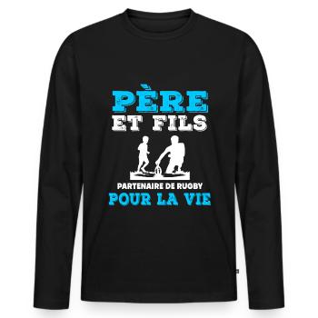 père et fils rugby partenaire duo homme papa - T-shirt manches longues Premium bio Homme - noir - Devant - Nico (187cm)