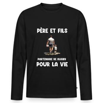 père et fils rugby partenaire vie watercolor papa - T-shirt manches longues Premium bio Homme - noir - Devant - Nico (187cm)