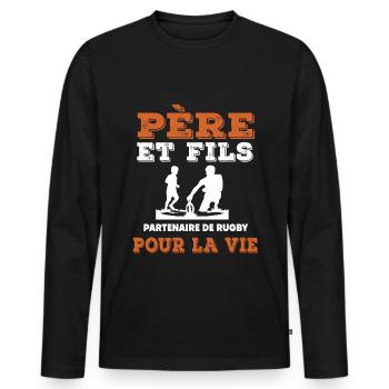 father and son rugby partner life dad rugby player - Men's Premium Organic Long Sleeve Shirt - black - Front - Nico (187cm)