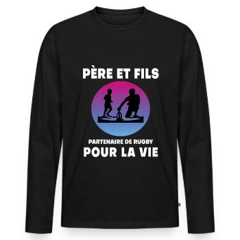 Father and Son Rugby Retro Vintage Man Dad - Men's Premium Organic Long Sleeve Shirt - black - Front - Nico (187cm)