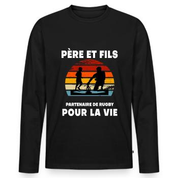 Father and Son Vintage Rugby Retro Sunset Dad - Men's Premium Organic Long Sleeve Shirt - black - Front - Nico (187cm)