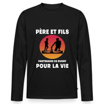 Father and Son Rugby Retro Vintage Dad Rugby Man - Men's Premium Organic Long Sleeve Shirt - black - Front - Nico (187cm)