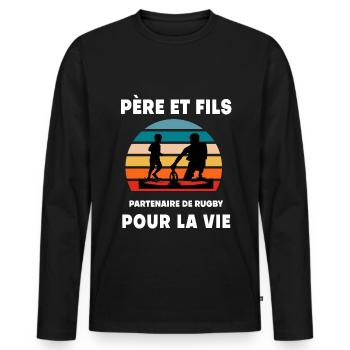 Father and Son Vintage Rugby Retro Dad Rugby Man - Men's Premium Organic Long Sleeve Shirt - black - Front - Nico (187cm)