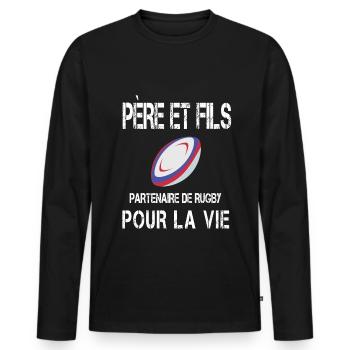father and son rugby dad rugby player - Men's Premium Organic Long Sleeve Shirt - black - Front - Nico (187cm)