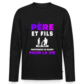 père fils rugby duo homme partenaire papa rugbyman - T-shirt manches longues Premium bio Homme - noir - Devant - Nico (187cm)