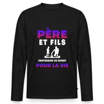 père fils rugby partenaire pour la vie papa - T-shirt manches longues Premium bio Homme - noir - Devant - Nico (187cm)