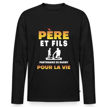 father son rugby partner life dad rugby player - Men's Premium Organic Long Sleeve Shirt - black - Front - Nico (187cm)