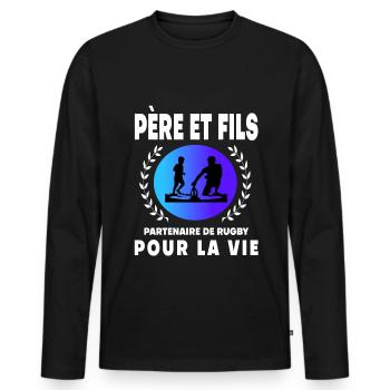 Father Son Rugby Retro Vintage Man Dad Rugby Man - Men's Premium Organic Long Sleeve Shirt - black - Front - Nico (187cm)