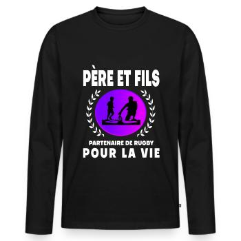 père fils rugby vintage rétro sunset papa rugbyman - T-shirt manches longues Premium bio Homme - noir - Devant - Nico (187cm)