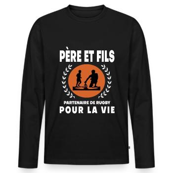 Father Son Rugby Vintage Retro Dad Rugby Man - Men's Premium Organic Long Sleeve Shirt - black - Front - Nico (187cm)
