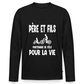 vélo père et fils partenaire pour la vie papa - T-shirt manches longues Premium bio Homme - noir - Devant - Nico (187cm)