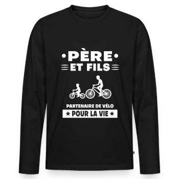 father and son bike duo man dad cyclist - Men's Premium Organic Long Sleeve Shirt - black - Front - Nico (187cm)