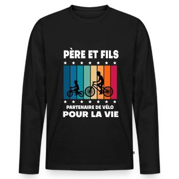 Father and Son Bicycle Vintage Man Dad Cyclist - Men's Premium Organic Long Sleeve Shirt - black - Front - Nico (187cm)