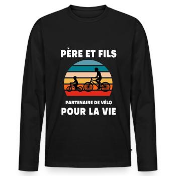 Father and Son Bike Vintage Retro Bike Dad Cyclist - Men's Premium Organic Long Sleeve Shirt - black - Front - Nico (187cm)