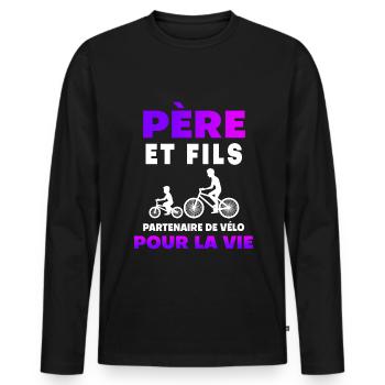 father son bike duo man partner dad cyclist - Men's Premium Organic Long Sleeve Shirt - black - Front - Nico (187cm)