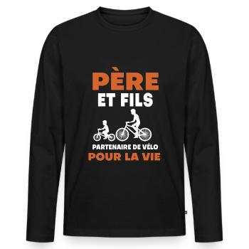 father son bike duo man dad cyclist - Men's Premium Organic Long Sleeve Shirt - black - Front - Nico (187cm)