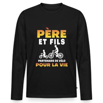 father son bike partner life dad cyclist - Men's Premium Organic Long Sleeve Shirt - black - Front - Nico (187cm)