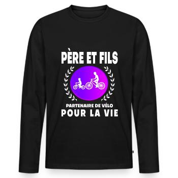 Father Son Retro Vintage Bike Sunset Dad Cyclist - Men's Premium Organic Long Sleeve Shirt - black - Front - Nico (187cm)