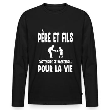 basketball père et fils partenaire pour la vie - T-shirt manches longues Premium bio Homme - noir - Devant - Nico (187cm)