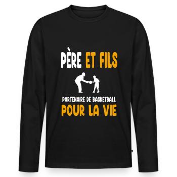 basketball père et fils partenaire vie papa - T-shirt manches longues Premium bio Homme - noir - Devant - Nico (187cm)