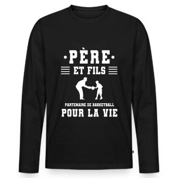 Vater Sohn Basketball Vater - Männer Premium Bio Langarmshirt - Schwarz - Vorne - Nico (187cm)
