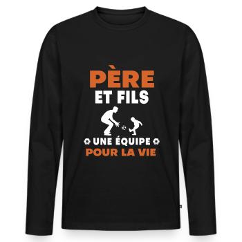 père fils football duo homme papa - T-shirt manches longues Premium bio Homme - noir - Devant - Nico (187cm)