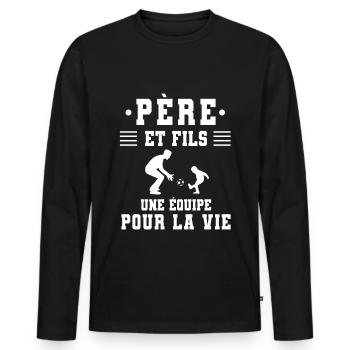 Vater Sohn Fußball Vater - Männer Premium Bio Langarmshirt - Schwarz - Vorne - Nico (187cm)