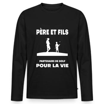 Golf Vater und Sohn Mann Partner Papa Golfer - Männer Premium Bio Langarmshirt - Schwarz - Vorne - Nico (187cm)