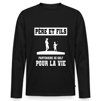 Golf Vater und Sohn Duo Mann Papa Golfer - Männer Premium Bio Langarmshirt - Schwarz - Vorne - Nico (187cm)