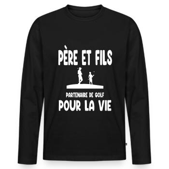 Golf Vater und Sohn Partner Vater Papa Golfer - Männer Premium Bio Langarmshirt - Schwarz - Vorne - Nico (187cm)