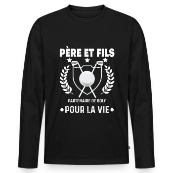 Golf Vater und Sohn Partner Mann Papa Golfer - Männer Premium Bio Langarmshirt - Schwarz - Vorne - Nico (187cm)
