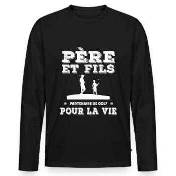 Vater und Sohn Golfpartner fürs Leben - Männer Premium Bio Langarmshirt - Schwarz - Vorne - Nico (187cm)