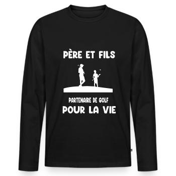 Vater und Sohn Golfpartner fürs Leben Golfer Vater - Männer Premium Bio Langarmshirt - Schwarz - Vorne - Nico (187cm)