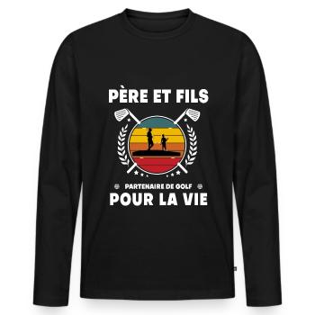 Vater und Sohn Vintage Golf Retro Papa Golfer - Männer Premium Bio Langarmshirt - Schwarz - Vorne - Nico (187cm)