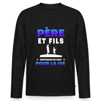 Vater Sohn Golfpartner Duo Mann Papa Golfer - Männer Premium Bio Langarmshirt - Schwarz - Vorne - Nico (187cm)