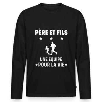 Running father son partner man dad runner - Men's Premium Organic Long Sleeve Shirt - black - Front - Nico (187cm)